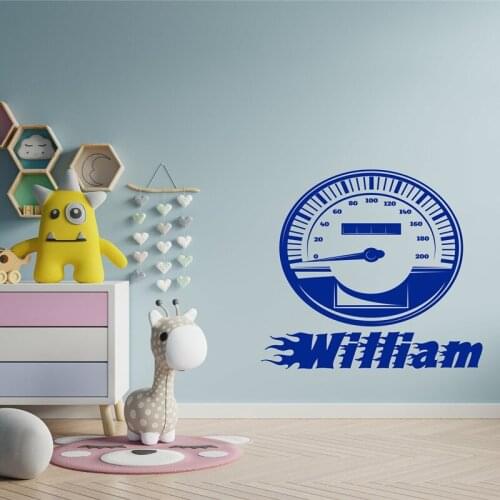 Custom name speedometer racing logo vinyl wall stickers boys room decals racing hobby vinyl home childrens room decoration gift