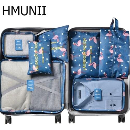 HMUNII 7PCS/Set Packing Cubes Waterproof Travel Luggage Organizer Bag-in-Bag Suitcase Storage Bags Clothes Travel Accessories