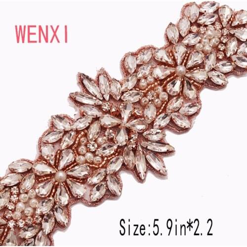 WENXI 30pcs Wholesale Bridal Hand Beaded Rhinestones Appliques Sewing On For Dress Sash And Accessory DIY Iron On WX960