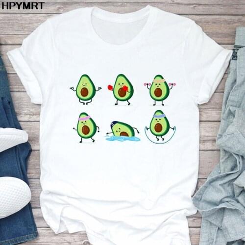 Fun Fitness Avocado printed T-shirt Casual Short sleeve Tops Tee Female Tshirt Summer harajuku Cartoon graphics clothes T shirts