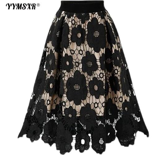 Plus Size Womens Skirts High Quality Spring and Summer 2021 Elastic Waist Lace Skirt Mid-length A-line Skirt Elegant