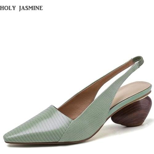 Women Sandals Genuine Leather Shoes Plus Size 22-26.5cm 2021 Spring Summer Lizard Sheepskin 6cm High Heel Women Shoes for Women