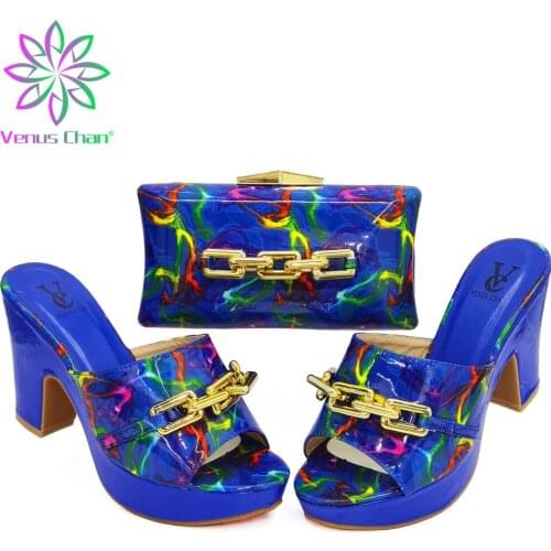 2021 Summer Sexy Lady Shoes and Bag to Mach in Royal Blue Color Buckle Strap Sandals African Women Shoes Matching Bag for Party