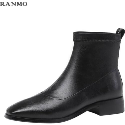 Square Toe Womens Short Boots Simple and Versatile Stretch Cloth Short Boots Low Heel Boots Winter Warm Boots Shoes for Women
