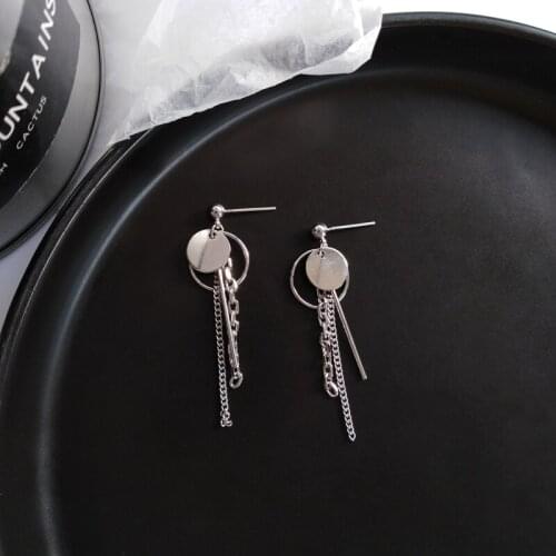 Hip Hop Rock Cold Metal Circular Chain Tassel Earrings Personality Network Celebrity Street Stud Earrings Women Jewelry Gifts