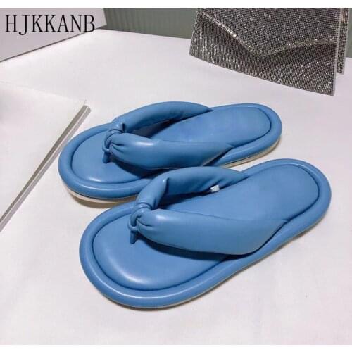 Flat Flip Flops Women Solid Color Clip-on Slides Soft Leather Casual Beach Shoes Comfortable Lozy Mules 2021 New Arrival Summer