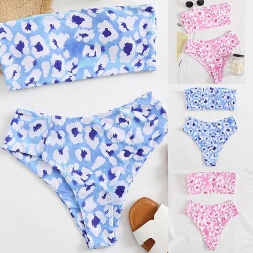 Womens Leopard Print High Waist Bikini 2-Piece Sexy Small Fresh Split Swimsuit