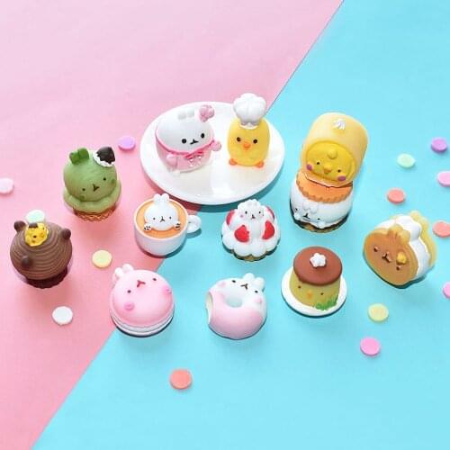 10Pcs Cartoon Animal Resin Dessert Simulation Fake Food Scrapbook Craft DIY Miniature Dollhouse Accessories Pretend Kitchen Toys
