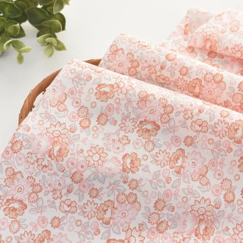 145x50cm Cotton Poplin Orange Pink Flowers Sewing Fabric, Making Shirt Childrens Clothing Pajamas Dress Handmade DIY Cloth