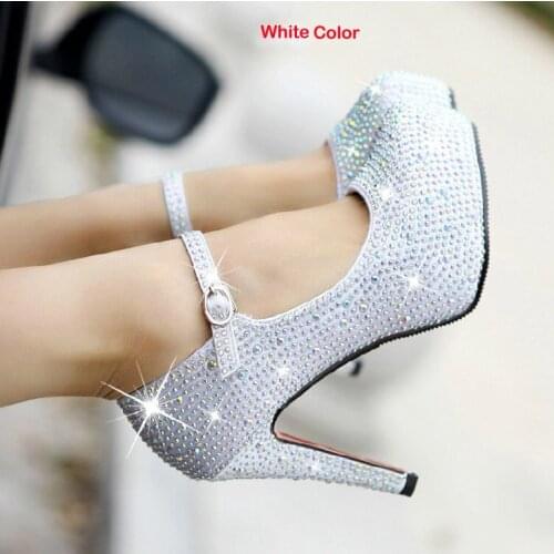 2018 Round ToeWhite Rhinestone Wedding Shoes Fashion Formal Dress Shoes Bridal Wedding Shoes Crystal Shoes Bridesmaid Shoes