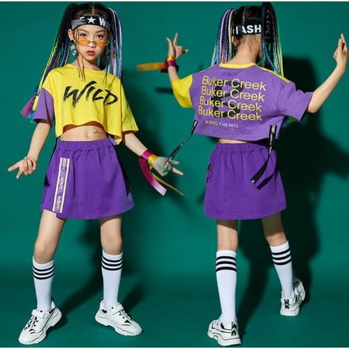 2021 Jazz Clothes For Kids Girls Crop Tops Short Sleeve Hip Hop Street Dance Wear Modern Dance Costume Performance Outfit BL6010