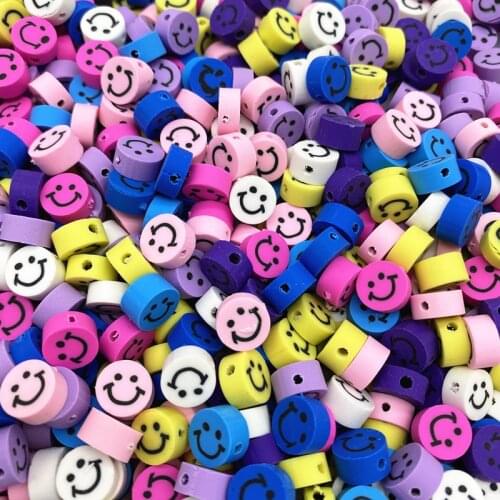 30pcs10mm Smiley Face Pattern Polymer Clay Spacer Loose Beads for Jewelry Making DIY Bracelet Accessories