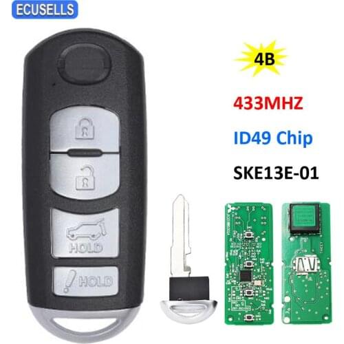 4 Button Smart Remote Car Key 433Mhz with ID49 49 Chip for Mazda (Mitsubishi System) 3 6 Miata MX-5 CX-3 CX-5 CX-7 SKE13E-01