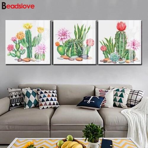 5d diamond painting christmas triptych Cactus succulent 5D full drill square round Diamond Embroidery sale,home decoration