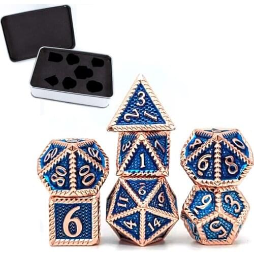7Pcs/Pack Different Number of Faces Metal Dice Game Props Educational Toys with Box Children Multi-faceted Digital Dice