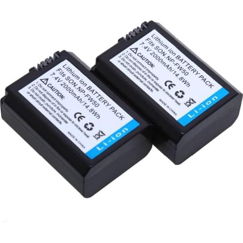 AOPULY 2Pcs 2000mAh NP-FW50 NP FW50 Camera Battery for Sony a5100 NEX5T NEX5R X-7 NEX6 NEX-5N NEX5C NEX3N NEX3CV a33 a35 a37 a55