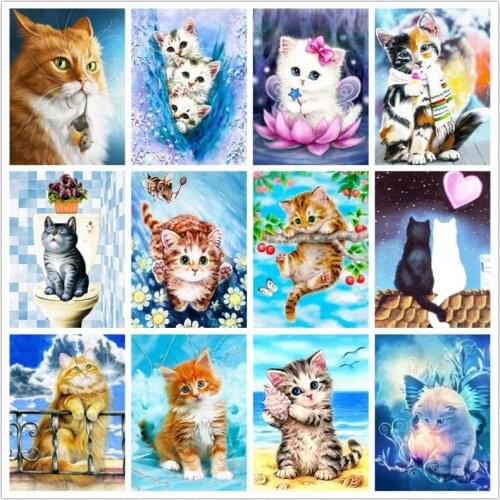 Cute Cat Diamond Painting Rhinestone Picture Full Square Round Drill Cartoon Kitten Animal Diamond Embroidery Mosaic Gift Decor