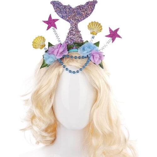 Amawill Mermaid Tail Sea Shell Headband Hairband Tiara Crown Mermaid Costume Themed Birthday Party Decorations Favors Gifts