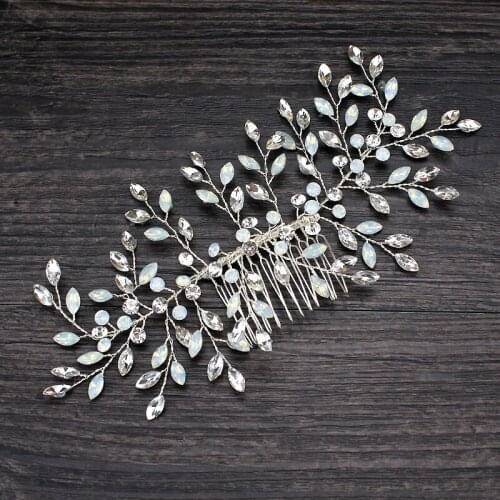 Large Handmade Luxury Crystal And Opal Bride Hair Comb Rhinestone Bridal Headdress Wedding Headpiece Women Hair Accessories