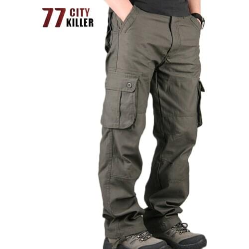 77City Killer Cargo Pants Men Military Multi-Pocket Tactical Pants Male Outwear Army Work Straight Slacks Long Trousers 29-44
