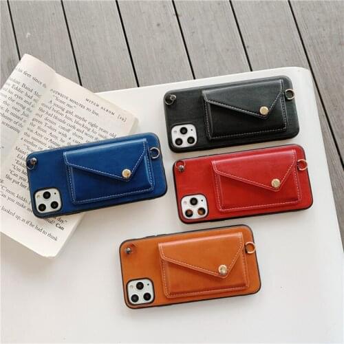 Pu leather coin pocket card slot strap cell phone case cover for iphone 11 pro max xs max xr xs x 7 8 plus