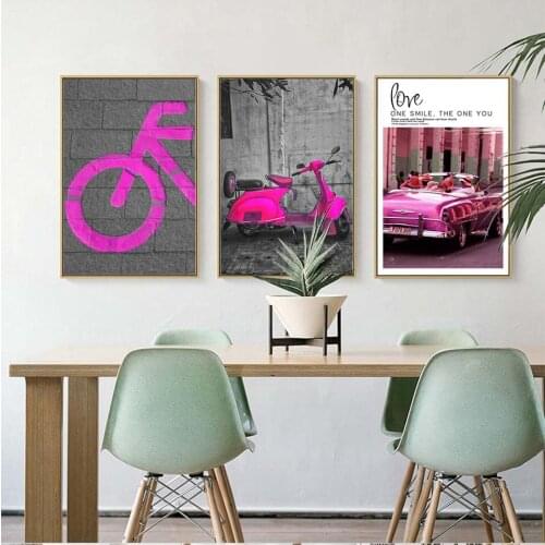 Home Decoration Modern Wall art poster Picture Print Canvas Oil Unframed Drawings White And Black Ctiy Landscape Dark Pink Car