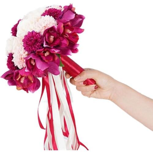 Artificial Chrysanthemum Realistic Rose Flowers Wedding Bridal Holding Bouquet W0YA