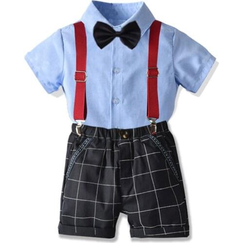 Baby Boys Clothing Sets Summer Childrens Bow T-Shirt + Overalls Shorts 3pcs Kids Clothes Fashion Clothes Boys Gentleman Outfits