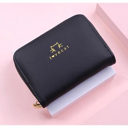 2021 New Fashion Womens Wallet Zipper Cute Print Cartoon Cat Female Leather Short Purse Girls Small Card Holders Coin Bags