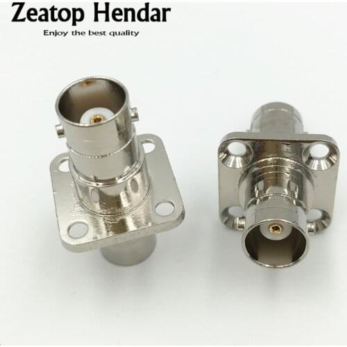 10Pcs Brass BNC Female to BNC Female with 4-Hole Flange Coaxial RF Connector BNC F/F Adapter For CCTV