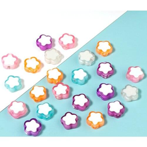 Linsoir 100 Pcs/Lots Acrylic Flower Beads for Jewelry Making DIY Handing Braclets Accessories 10mm Mix Color Charms Wholesale