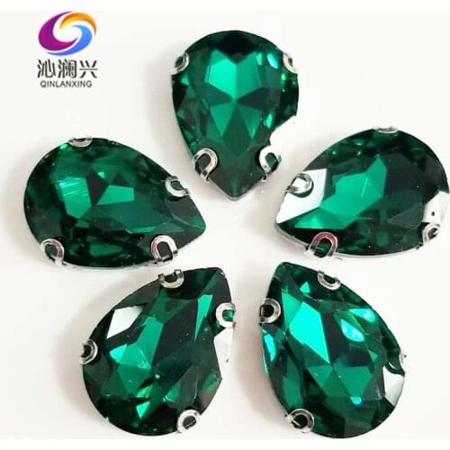 Malachite green DR shape High quality Glass Crystal flat back sew on Anti hook claw rhinestones,Diy Clothing accessories SWSD14