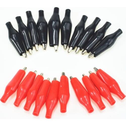 20pcs/lot 28MM Metal Alligator Clip G98 Crocodile Electrical Clamp for Testing Probe Meter Black and Red with Plastic Boot