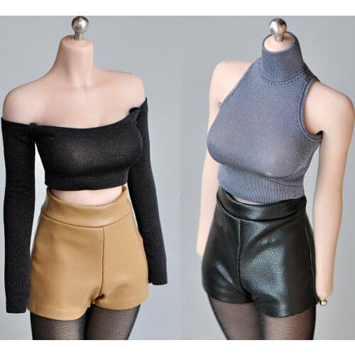1/6th High Waist Stretch Leather Shorts Model for 12" Tbl PH Female Body Action