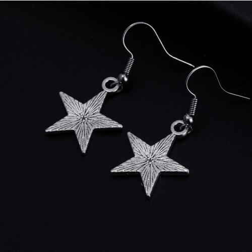 Trendy Vintage Star Shape Dangle Antique Silver Plated Earrings for Women Girl Retro Drop Earrings Cute Earring Jewelry Bijoux