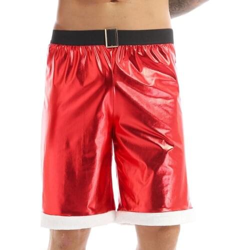 Mens Shiny Metallic Mid Rise Holiday Casual Shorts Christmas Party Santa Claus Costume Parties Boxer Shorts Loose Half Pants