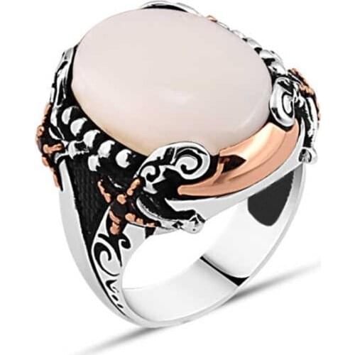 Flat Pearl Stone Edges Swordsman Silver Men 'S Ring