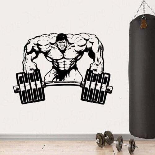 Fitness Sticker Gym Crossfit Barbell Muscle Decal Wall Poster Sticker Parede Bodybuilding Gym Decor 4681