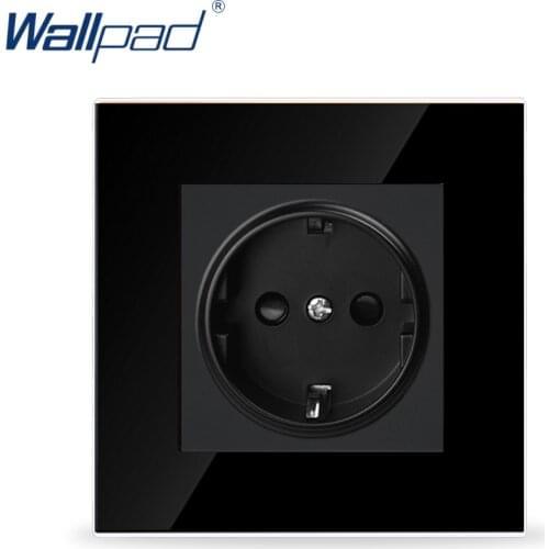 Wallpad Luxury 16A EU Socket Black Crystal Glass Electrical 16A European Wall Socket Outlet Tempered Glass EU Socket