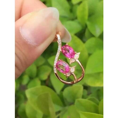 Natural red topaz stone pendant S925 silver Natural gemstone Pendant Necklace trendy double Flower receptacle women jewelry