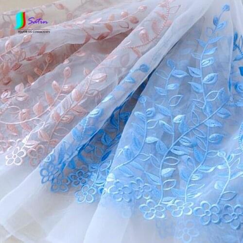 Organza Bilateral Symmetry Positioning Embroidery Lace Fabric Handmade DIY Clothes Skirt Material Width 1.5m Pink Blue S431P