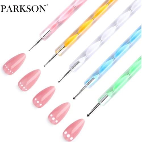 Parkson 5pcs UV Gel Painting Nail Art Dotting Pen Acrylic Handle Crystal 2 Ways Drill Point Nail Tools Dot Painting Drawing Pen