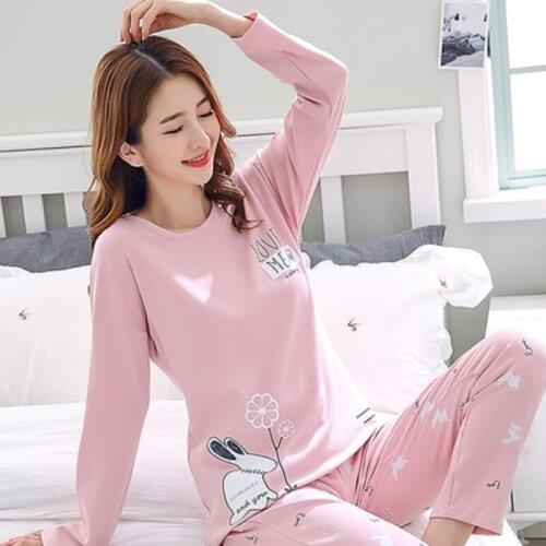 Spring Cotton Cute Cartoon Women 2pcs/set Pajamas Set Casual O Neck Long Sleeve Home Clothes Cozy Sleepwear Lingerie Female