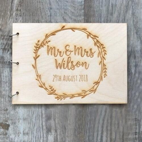 Custom Mr and Mrs Wedding Guest Book Alternatives Wreath Guestbook Wedding Guest Sign Album Wood A4 Album Wooden Guestbook