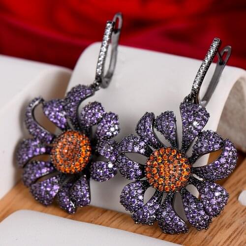 SORAMOORE Bridal Wedding Luxury Gorgeous Flower Pendant Earrings Zircon CZ Dubai Bridal Earring Bohemian Hot New High Quality