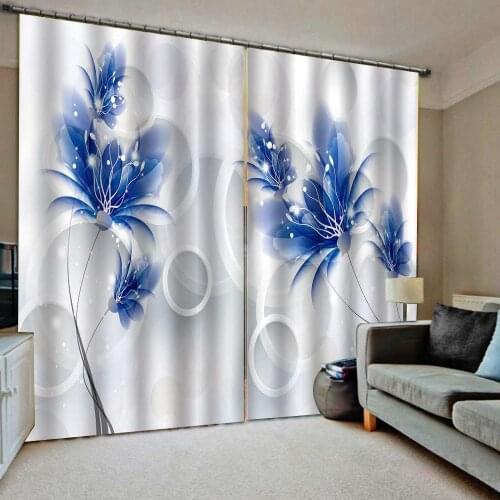 Blue flower curtains 3D Curtain Luxury Blackout Window Curtain Living Room stereoscopic curtain