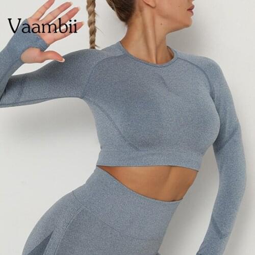 Long Sleeve Crop Top Sports Shirt Ladies Blouse Sport Fitness Yoga Woman Sportswear For Women Running T-shirt Gym Seamless Top