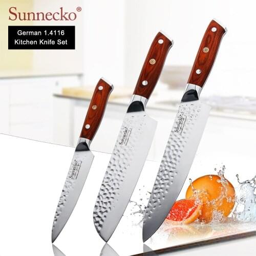 Sunnecko Chef Santoku Utility Knife German 1.4116 Steel Blade Sharp Meat Cutter Tools Rosewood Handle 3pcs Kitchen Knives Set