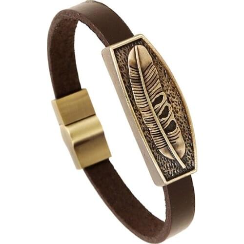 Vintage Big Leaf Charm Bracelet Biker Men Steampunk Bangle Bronze Magnet Bracelets Wristband Masculine Cool Punk Hip Hop Jewelry