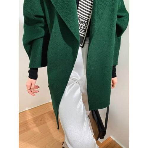 High-end water ripple short suit tie tie double-sided cashmere coat woolen coat female Korean new style